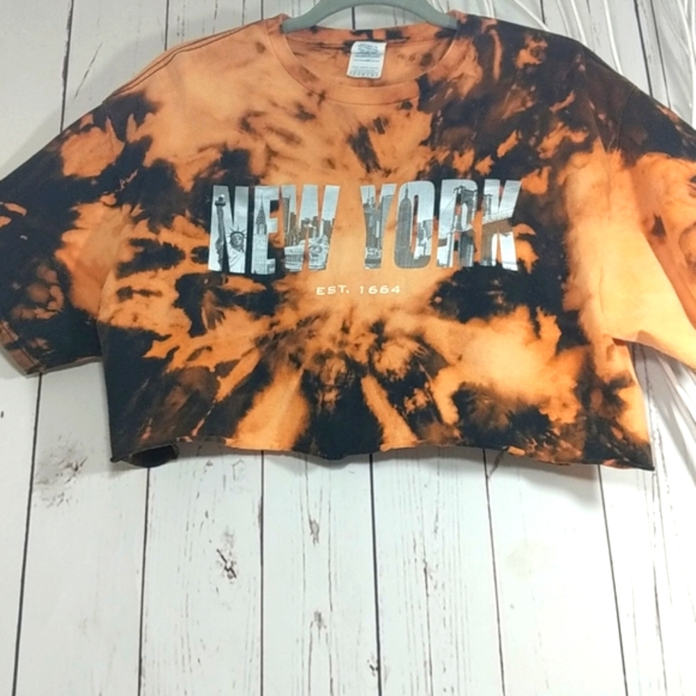 Tie Dye Vintage Delta Acid Wash New York Punk Crop Top Grunge T-shirt Large